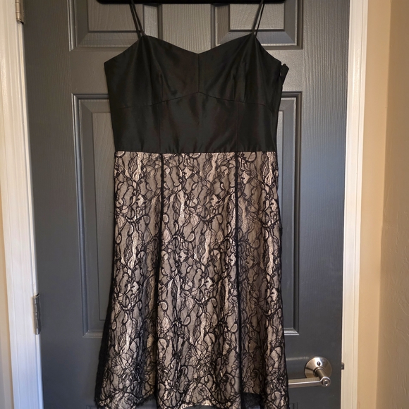 Ann Taylor Dresses & Skirts - Ann Taylor Black Bodice with Nude Lace Overlay Fit-and-Flare Dress